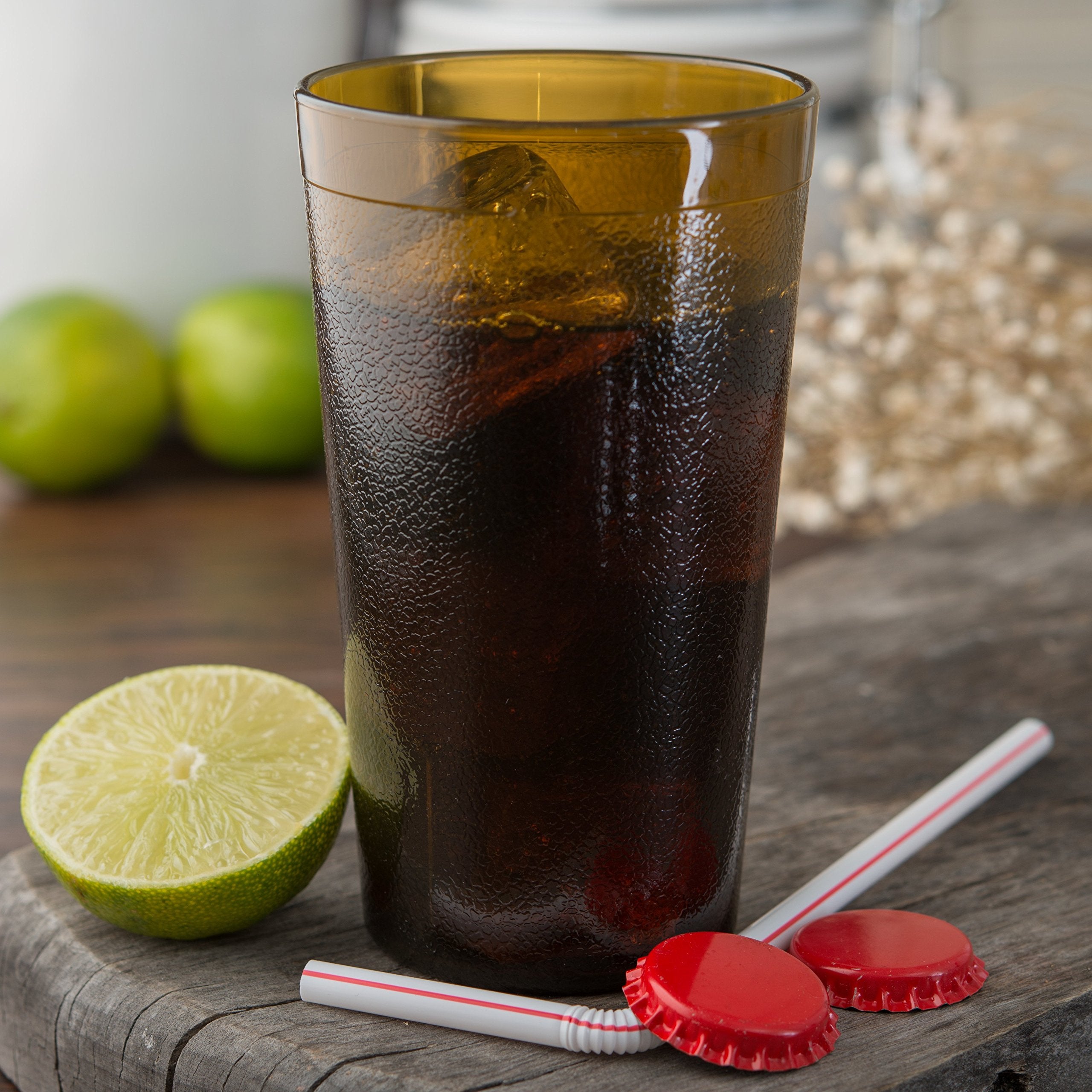Carlisle amber tumbler on a dining table enhancing buffet presentation