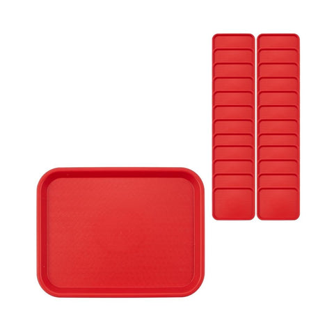 Carlisle tray front view showing red color and durable rim, enhances service efficiency