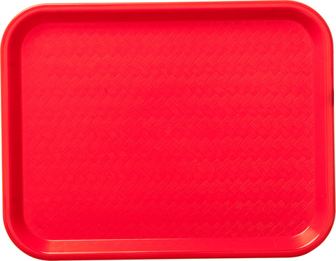Carlisle tray beside a plate for scale to show 10 by 14 inch space-saving size