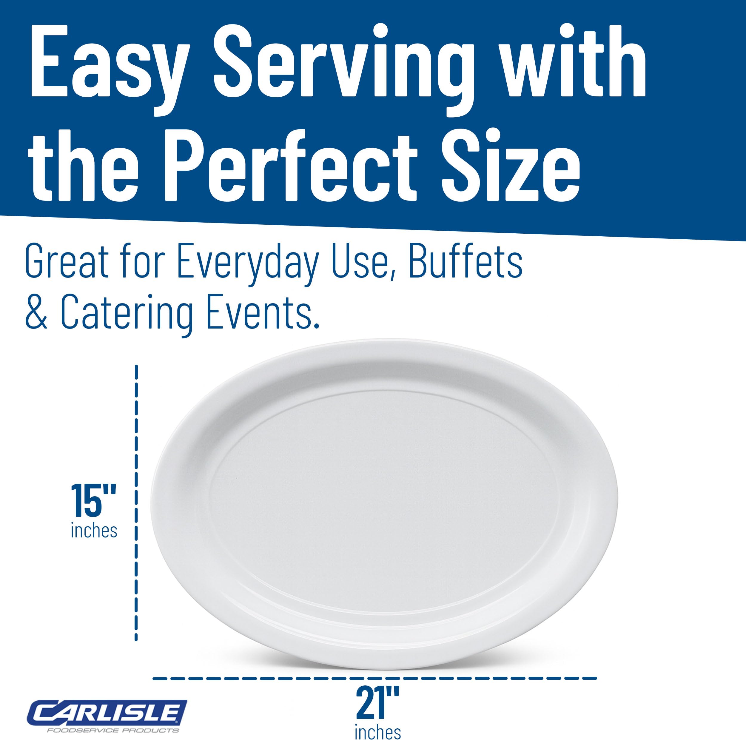 Carlisle Displayware beside dinner plate to show 21x15 size and serving capacity