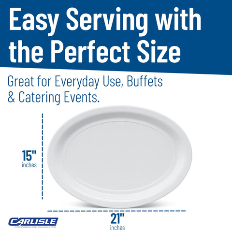 Carlisle Displayware beside dinner plate to show 21x15 size and serving capacity