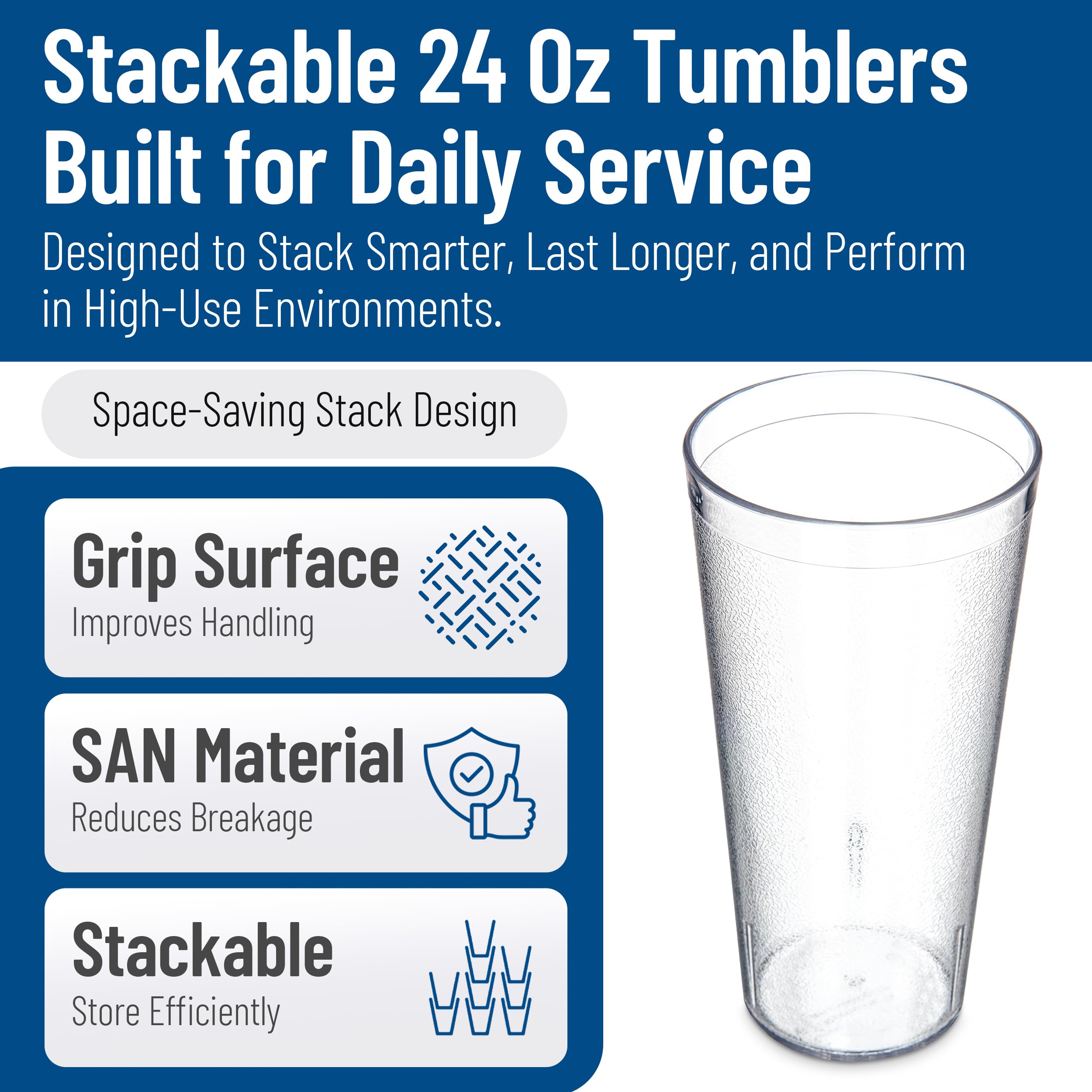 Carlisle tumblers in use on serving table demonstrating fast service and volume benefit