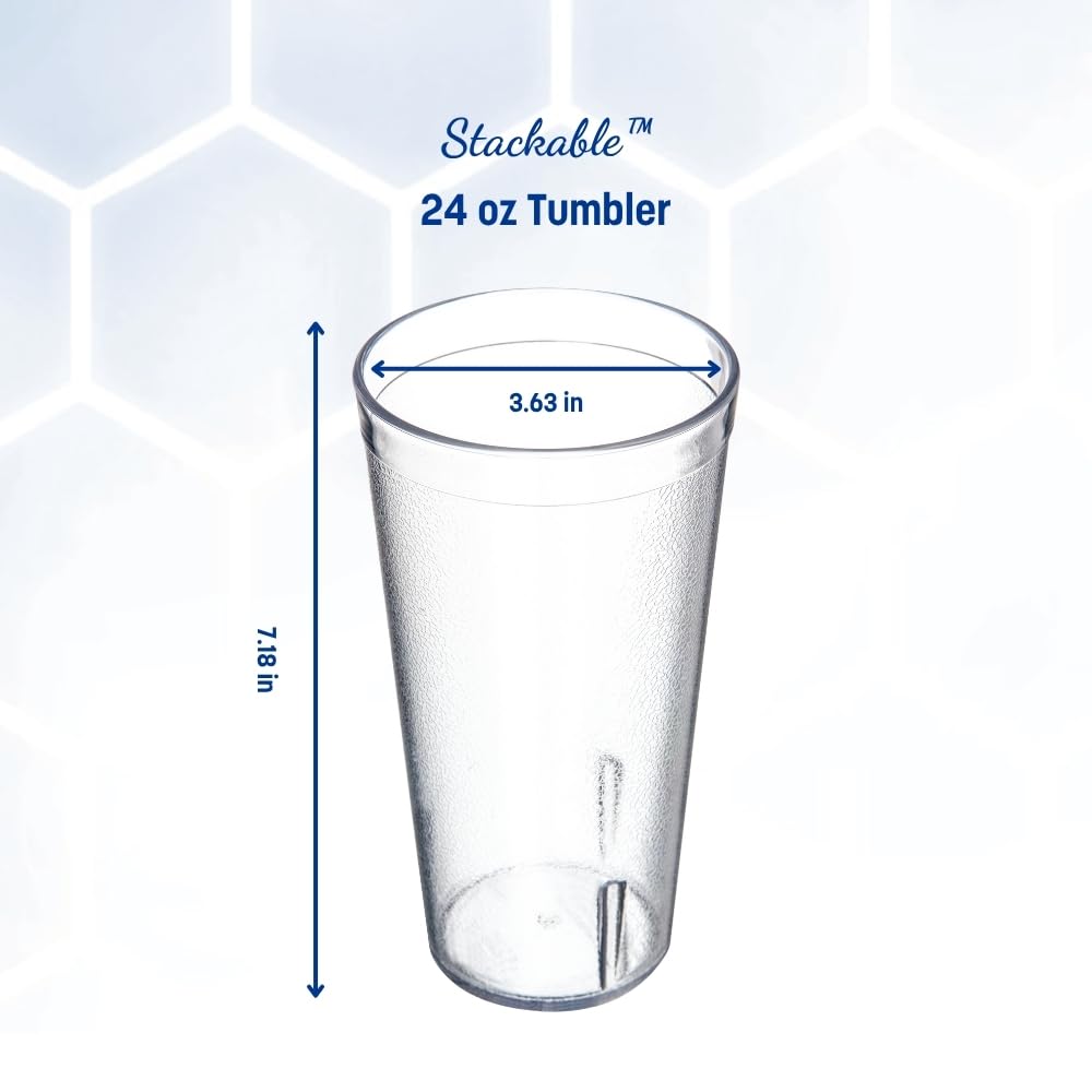 Carlisle tumblers stacked to show space-saving storage and quick access benefit