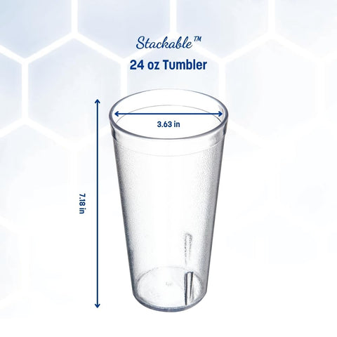 Carlisle tumblers stacked to show space-saving storage and quick access benefit