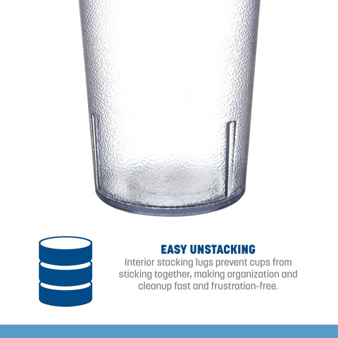 Server holding Carlisle tumbler filled with iced beverage illustrating secure handling benefit