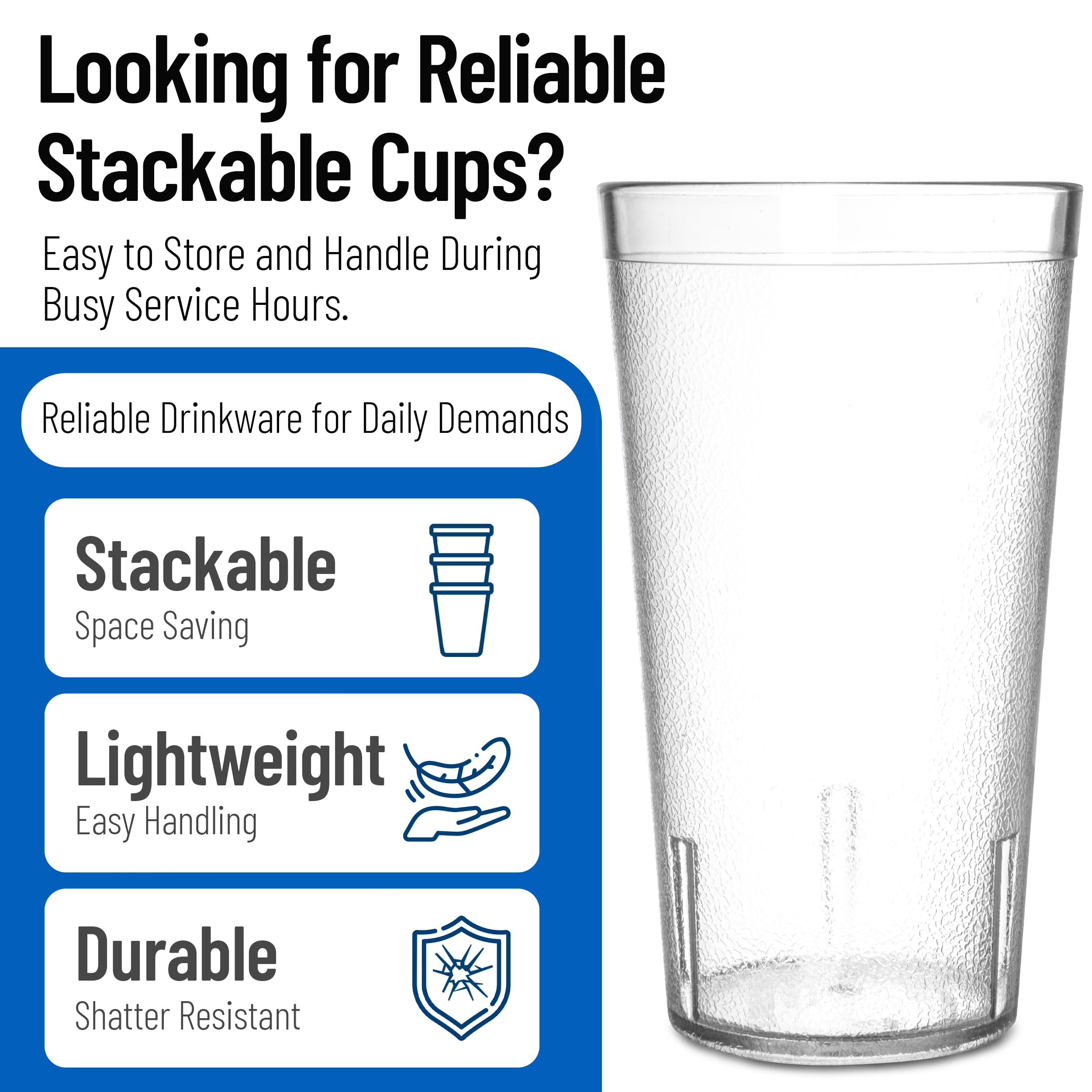 Carlisle stacked tumblers saving shelf space and enabling quick access