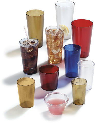 Carlisle tumbler label showing SAN material and durability benefits