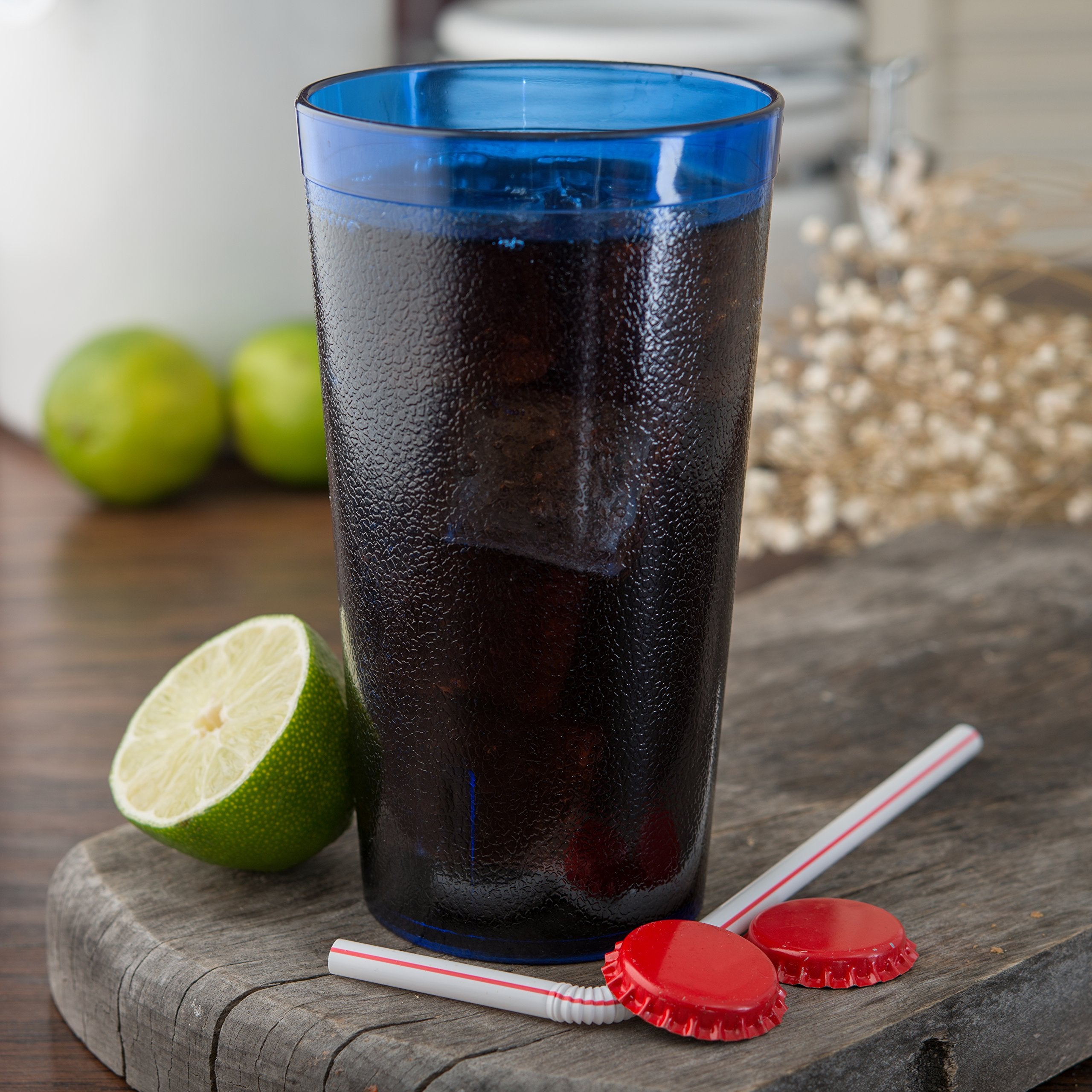 Carlisle tumblers styled on table enhancing color-coordinated presentation