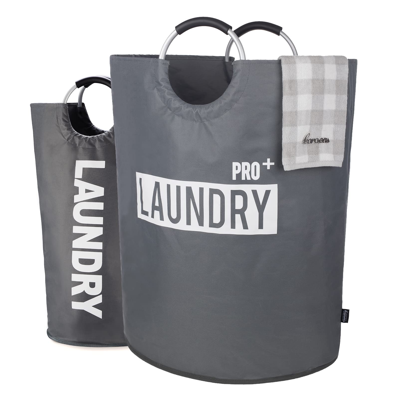 Caroeas front view dark grey laundry basket showing tall upright storage and capacity