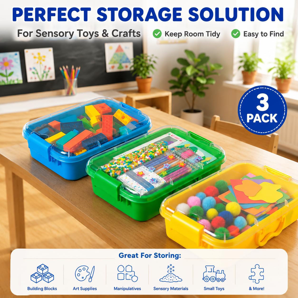 Carolart bins filled with sensory sand for hands-on tactile play