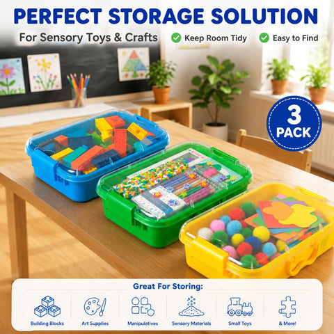 Carolart bins filled with sensory sand for hands-on tactile play