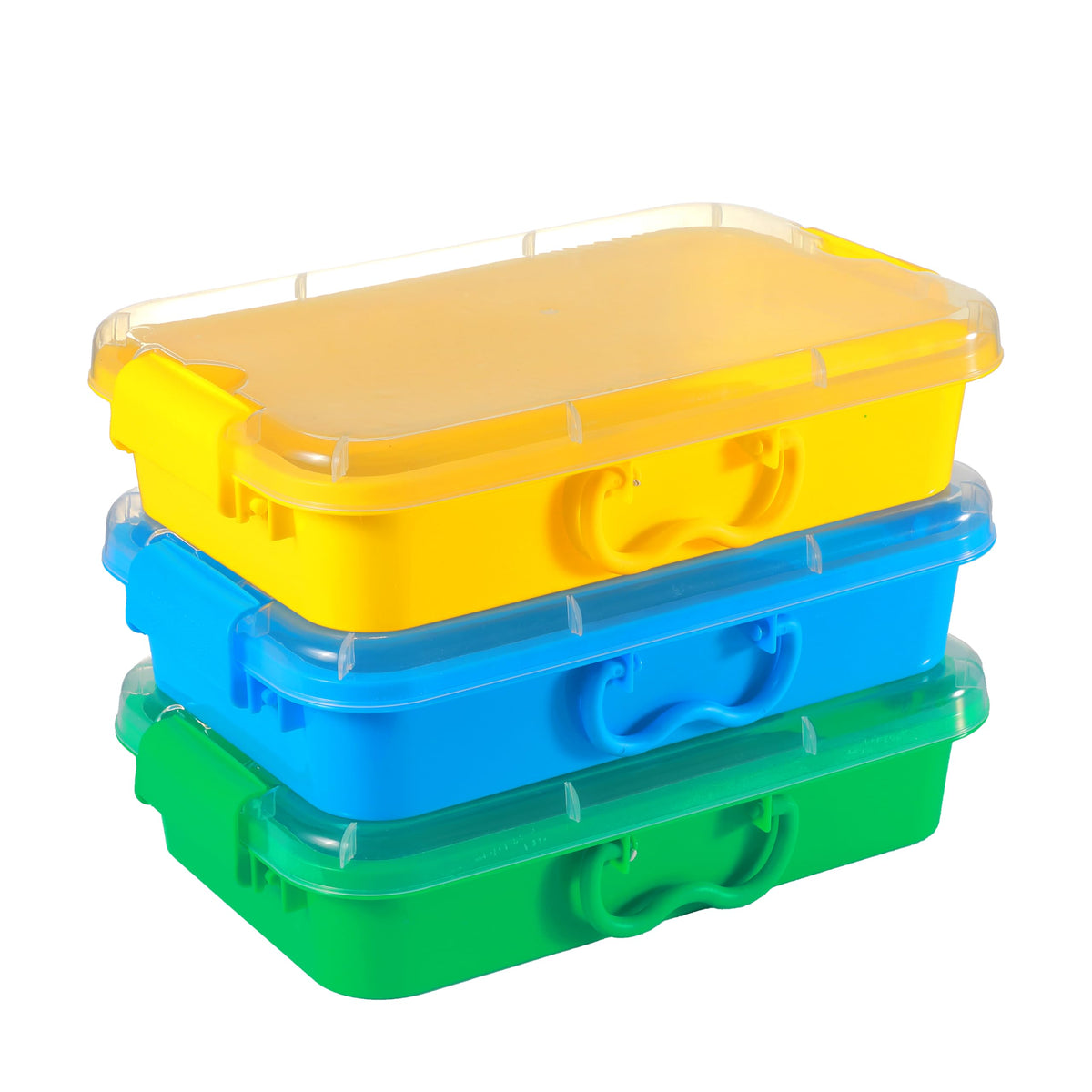 Carolart front view of three stacked bins showing compact storage benefit