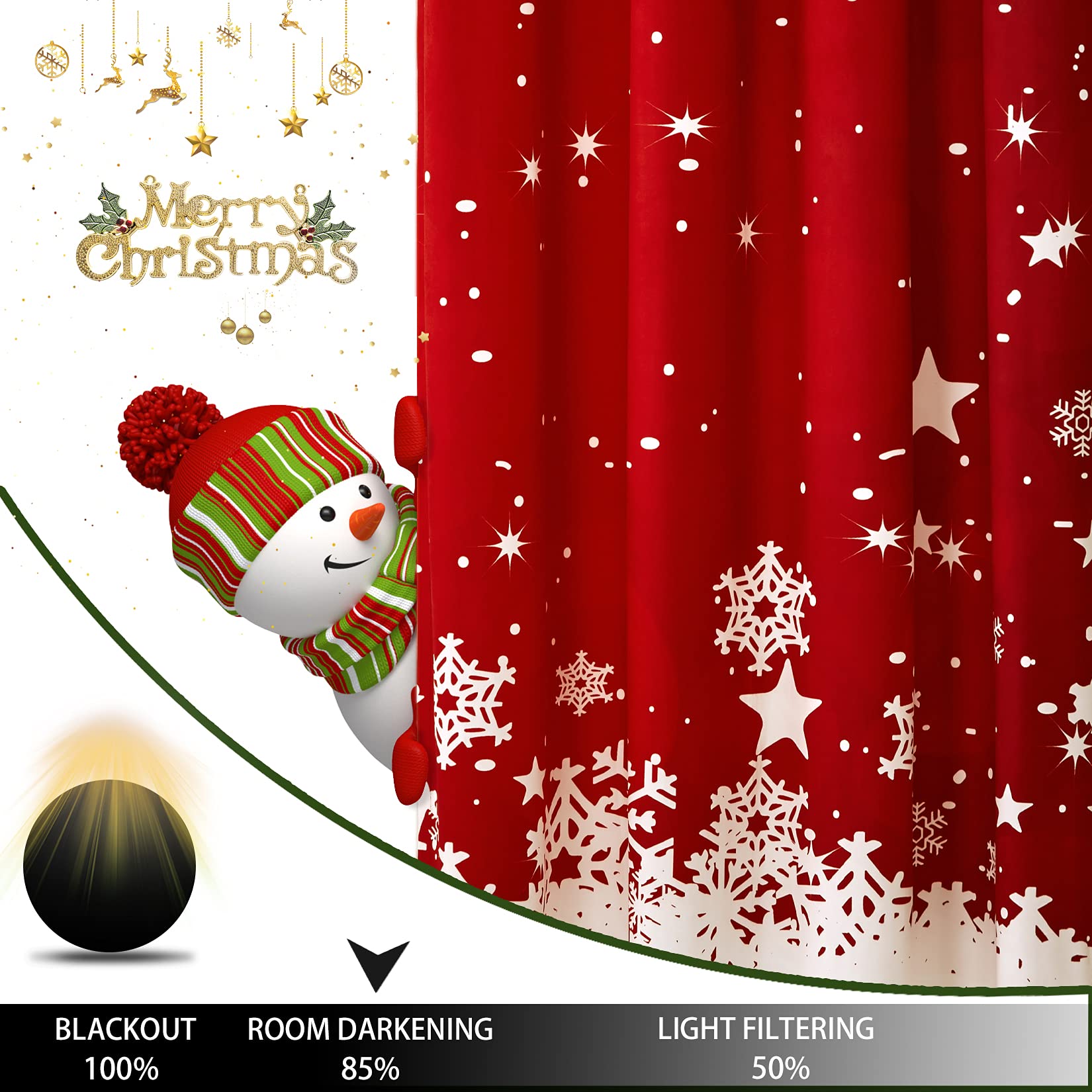 CAROMIO staged living room showing festive curtains adding warmth and seasonal style