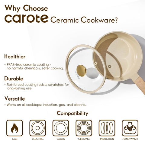 CAROTE 1.5Qt pan on induction stove showing quick heating and light handling