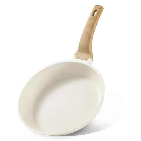 CAROTE 10-inch cream white pan front view showing sleek design and easy handling