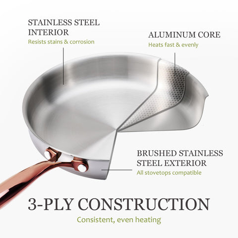 CAROTE close-up of stainless cooking surface, smooth finish for searing and deglazing