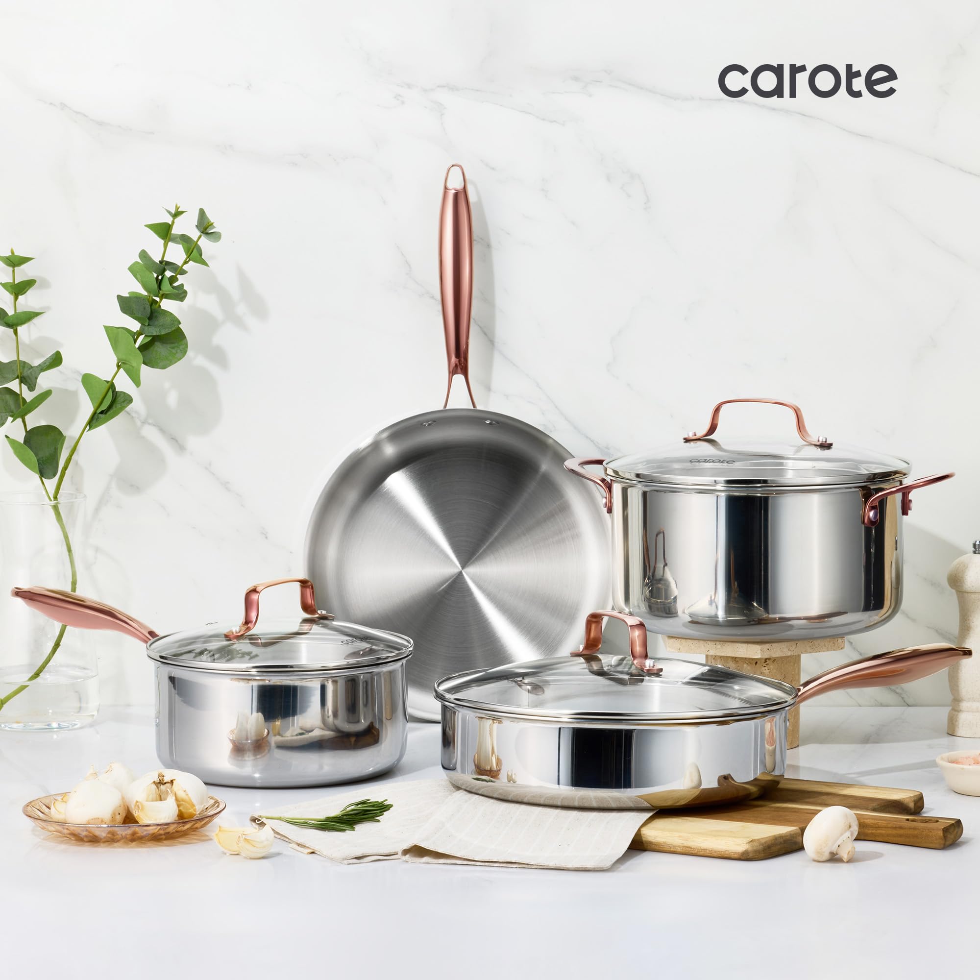 CAROTE next to utensils for scale, 10-inch pan size and practical kitchen fit