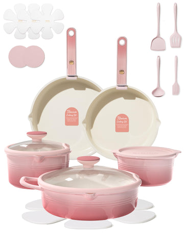 CAROTE full 20-piece set front view showing versatile cookware and space savings
