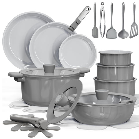 CAROTE full 27pcs cookware set displayed, shows complete kitchen solution