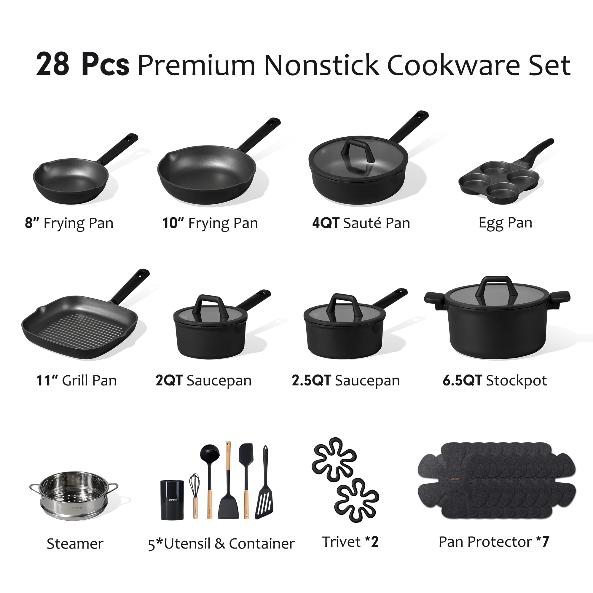 CAROTE 8" and 10" frying pans showing easy release and quick heating