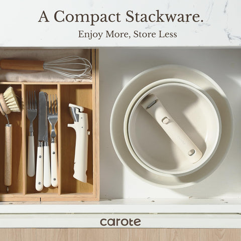 CAROTE frying pans on stovetop cooking evenly for fast results