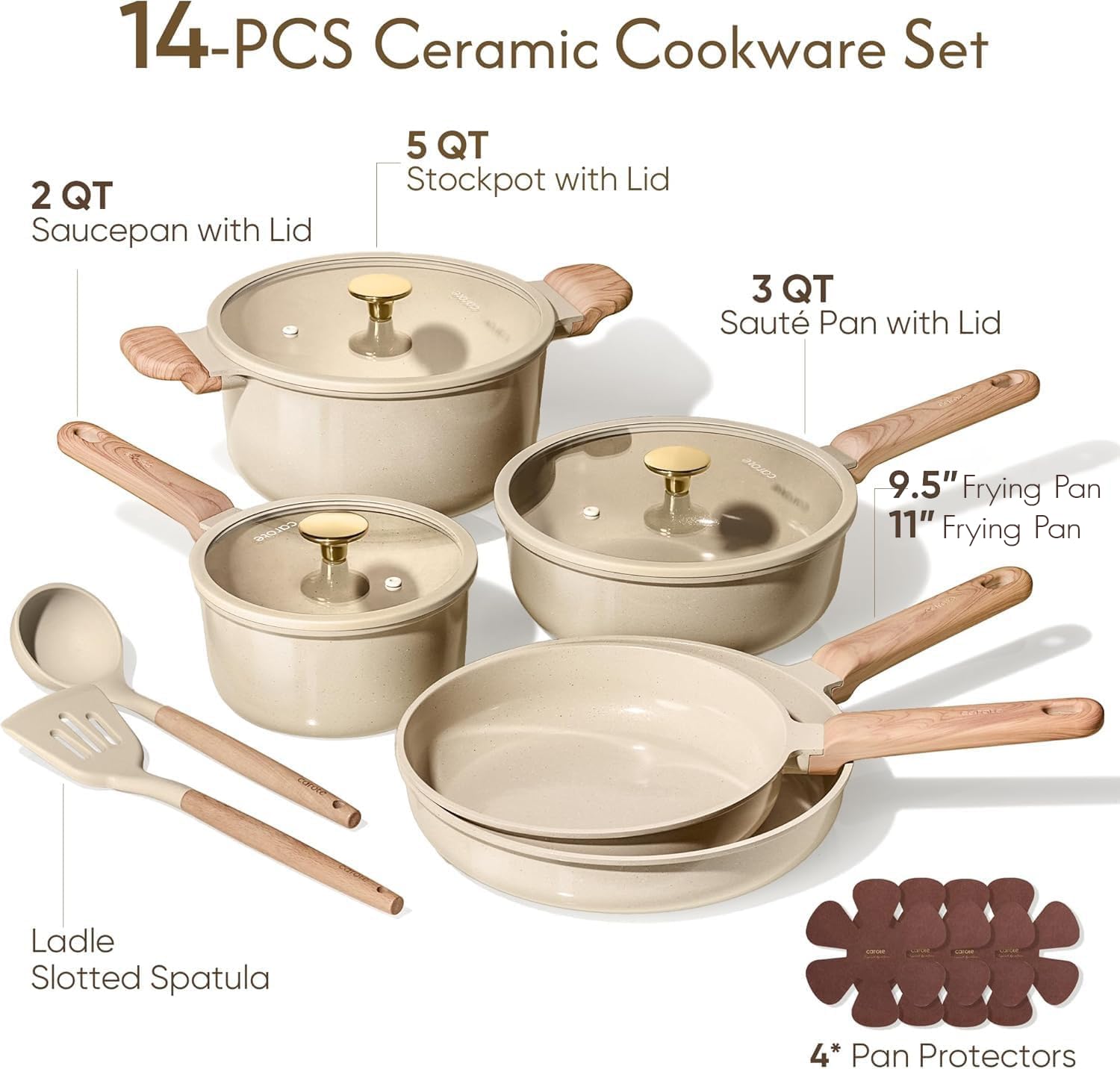 CAROTE 9.5" frying pan top view highlighting nonstick surface for easy release