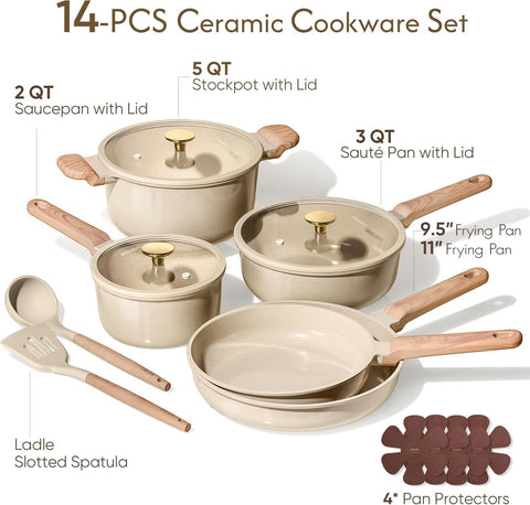 CAROTE 9.5" frying pan top view highlighting nonstick surface for easy release