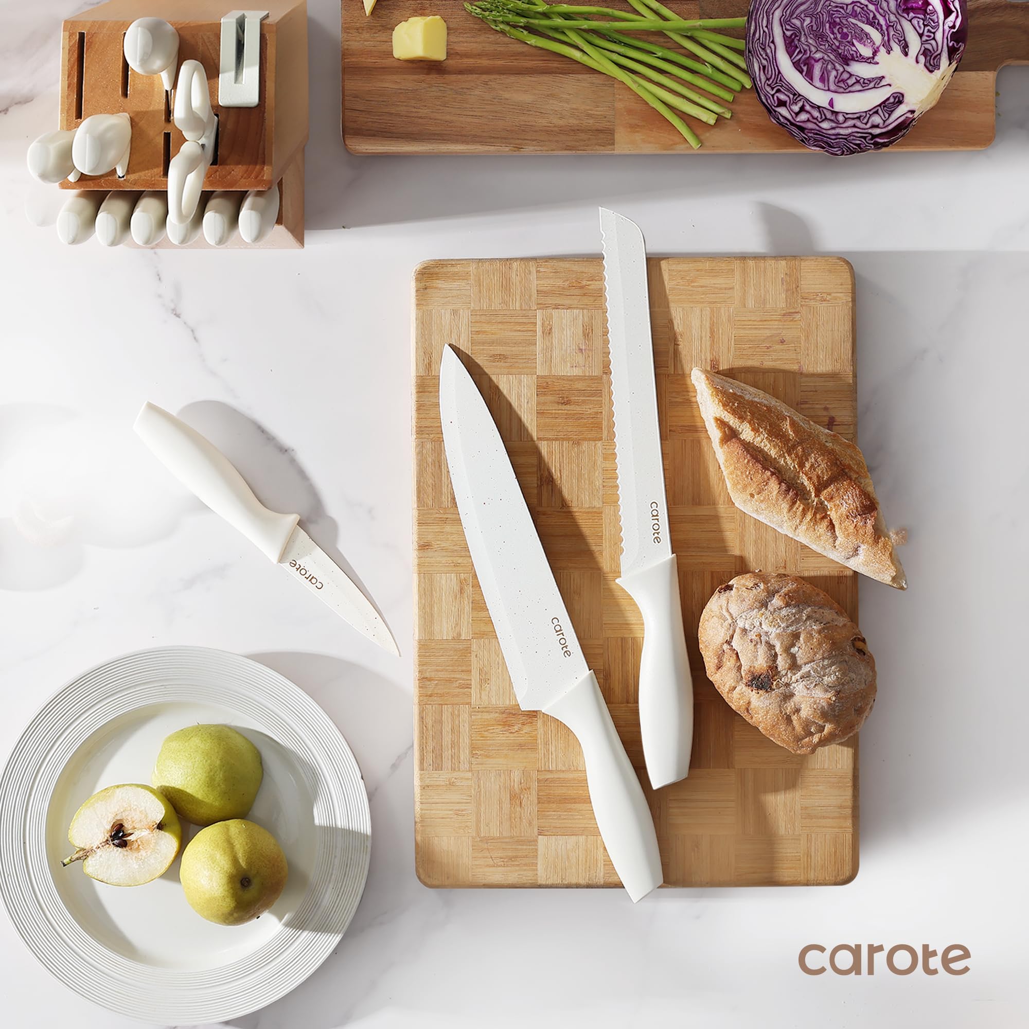CAROTE wooden block with built-in sharpener for quick on-demand edge maintenance