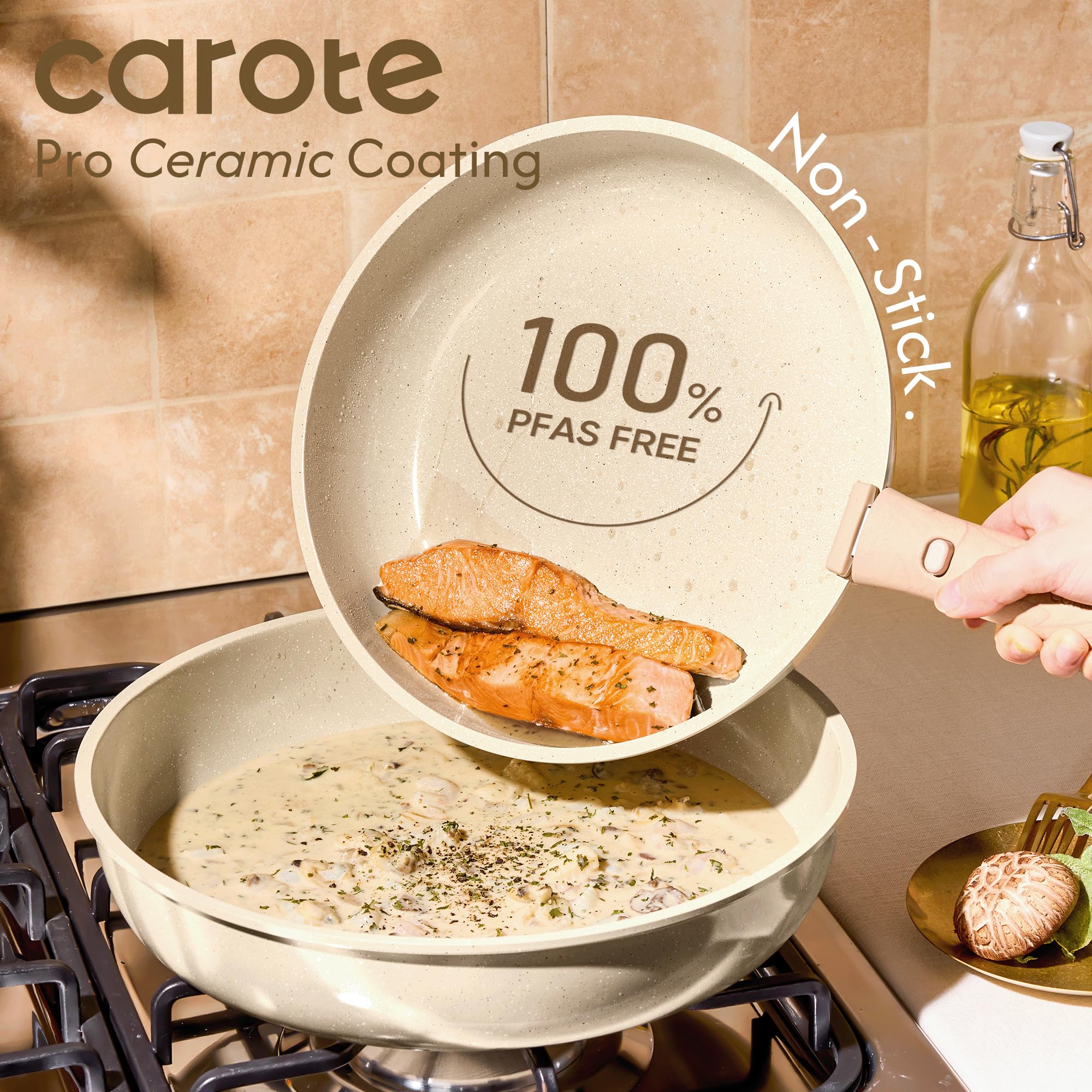 CAROTE ceramic nonstick surface close-up showing smooth texture for easy food release