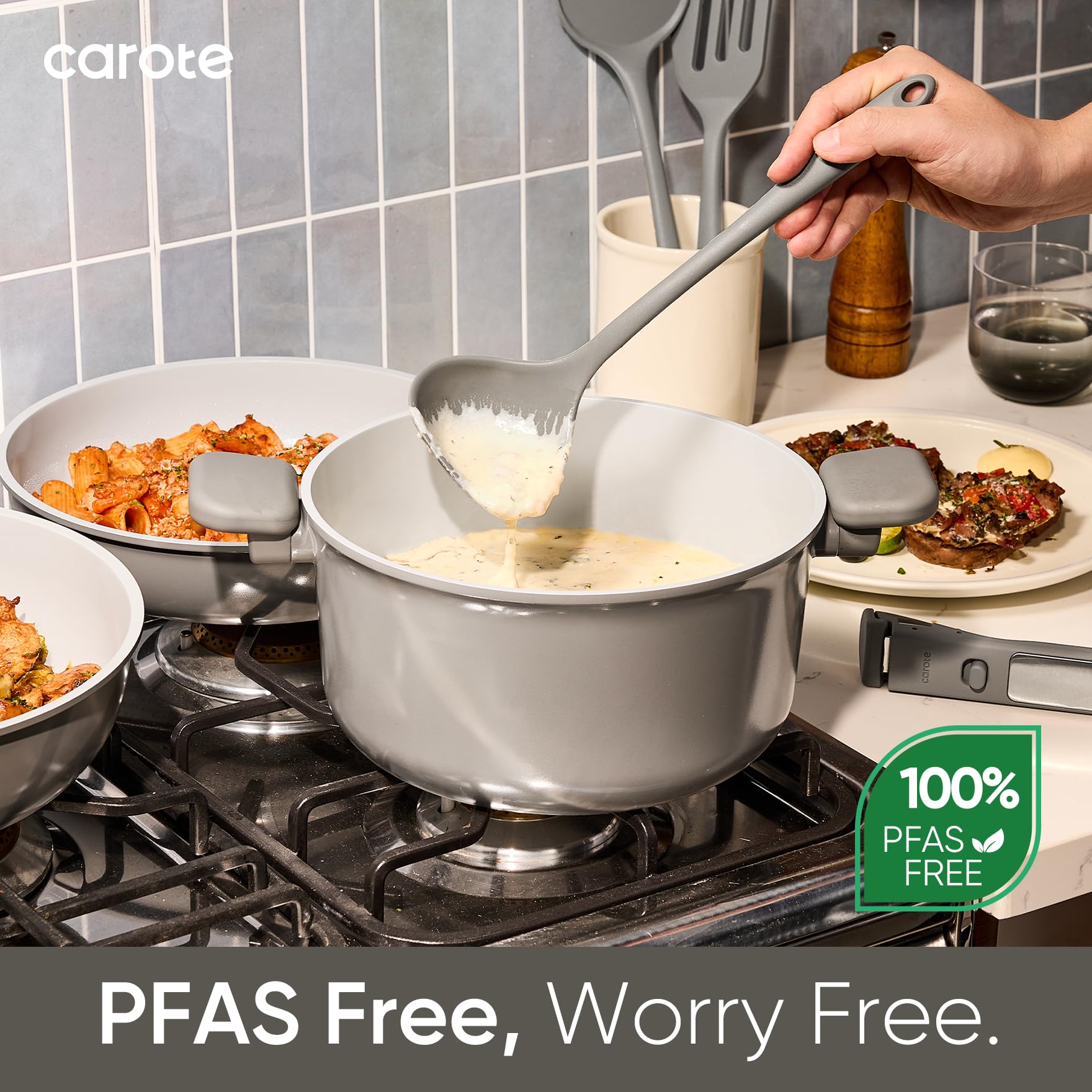 CAROTE ceramic nonstick close-up, easy-release surface for healthier cooking