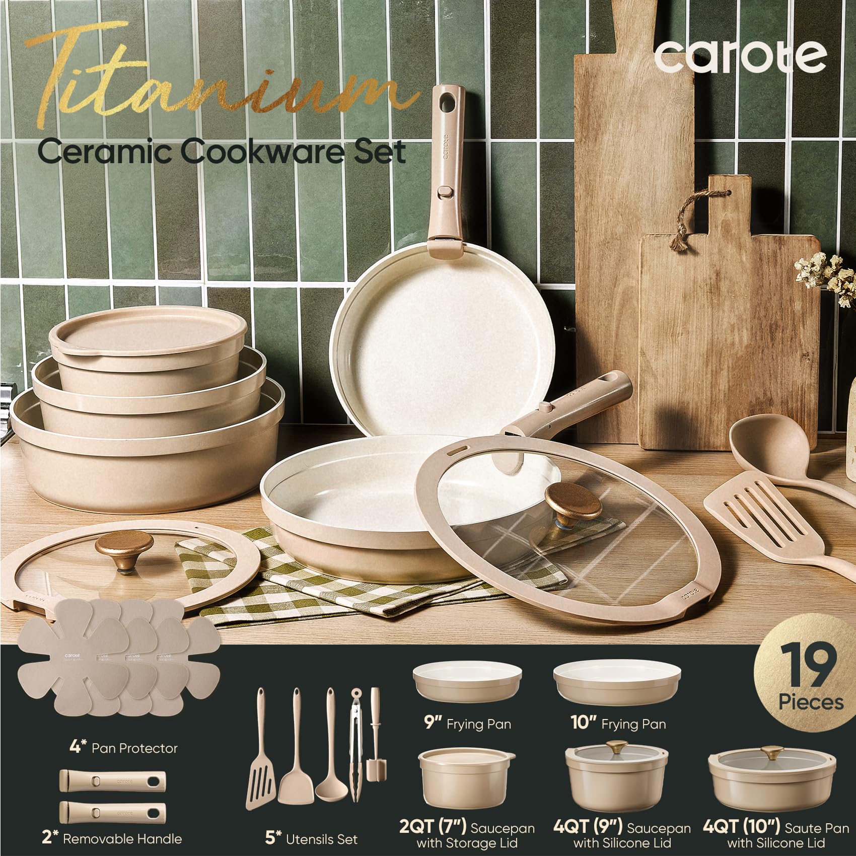 CAROTE close-up of titanium-infused ceramic surface showing durable nonstick finish benefit