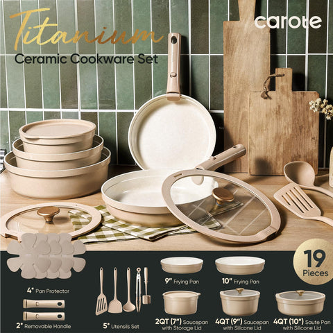 CAROTE close-up of titanium-infused ceramic surface showing durable nonstick finish benefit