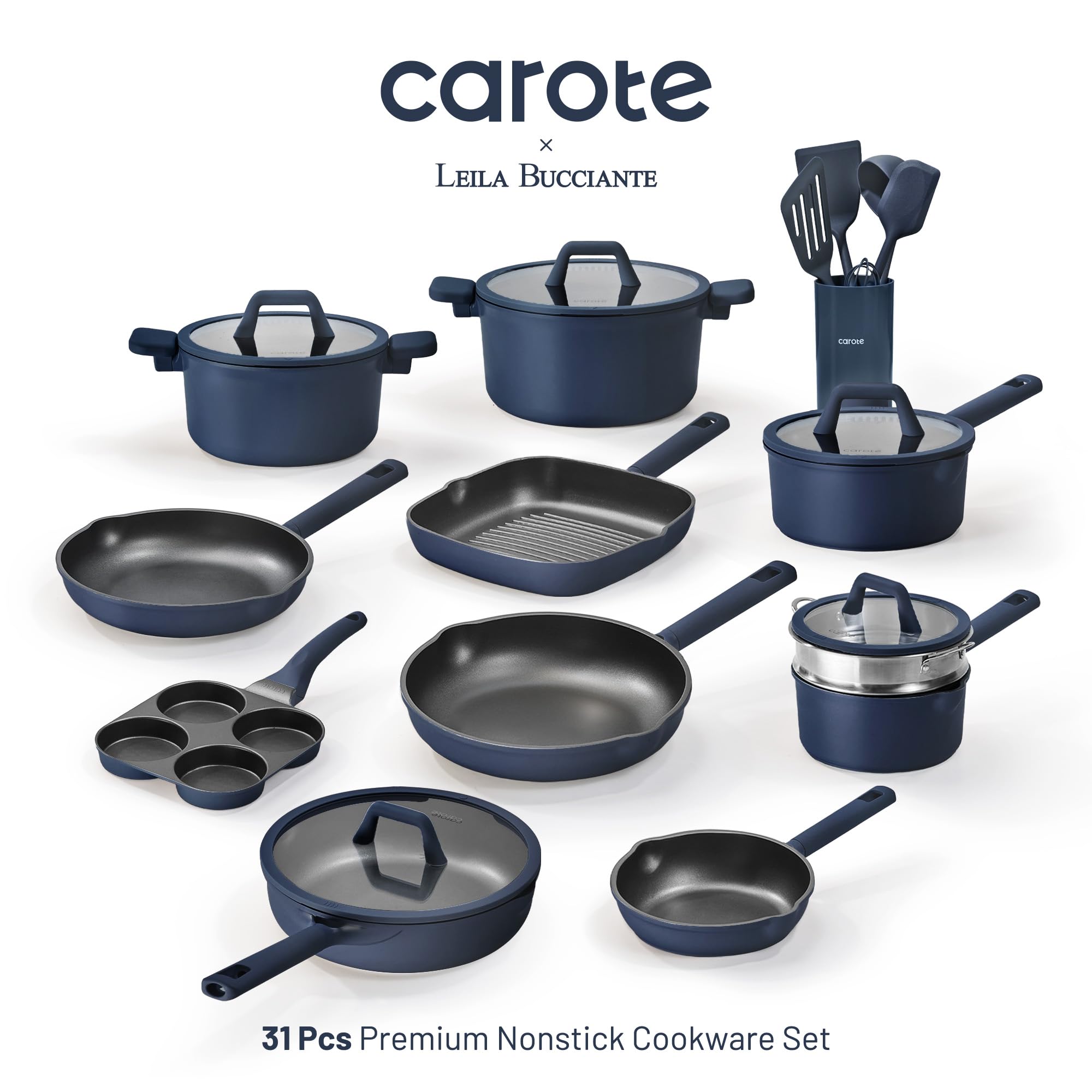 CAROTE close-up of titanium-reinforced nonstick interior showing scratch resistance benefit