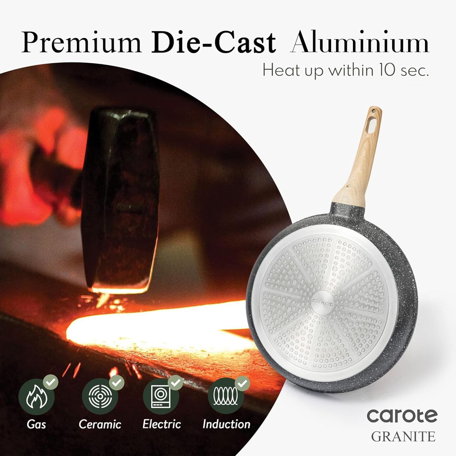 CAROTE laid out set with utensils and pan protectors showing ready-to-cook convenience