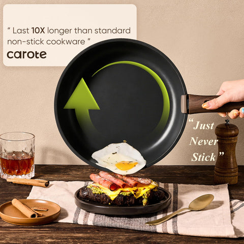 CAROTE cookware in oven after handle removal showing oven-safe versatility
