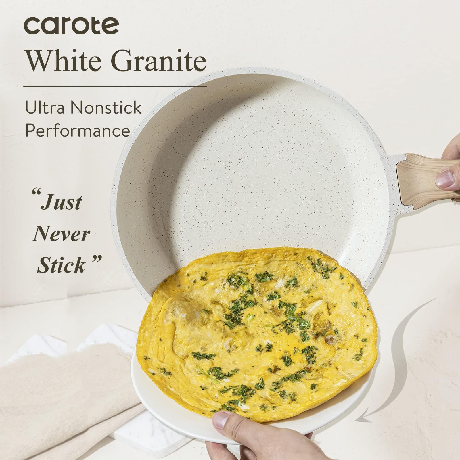 CAROTE nonstick granite texture close-up highlighting durable coating for low-oil cooking