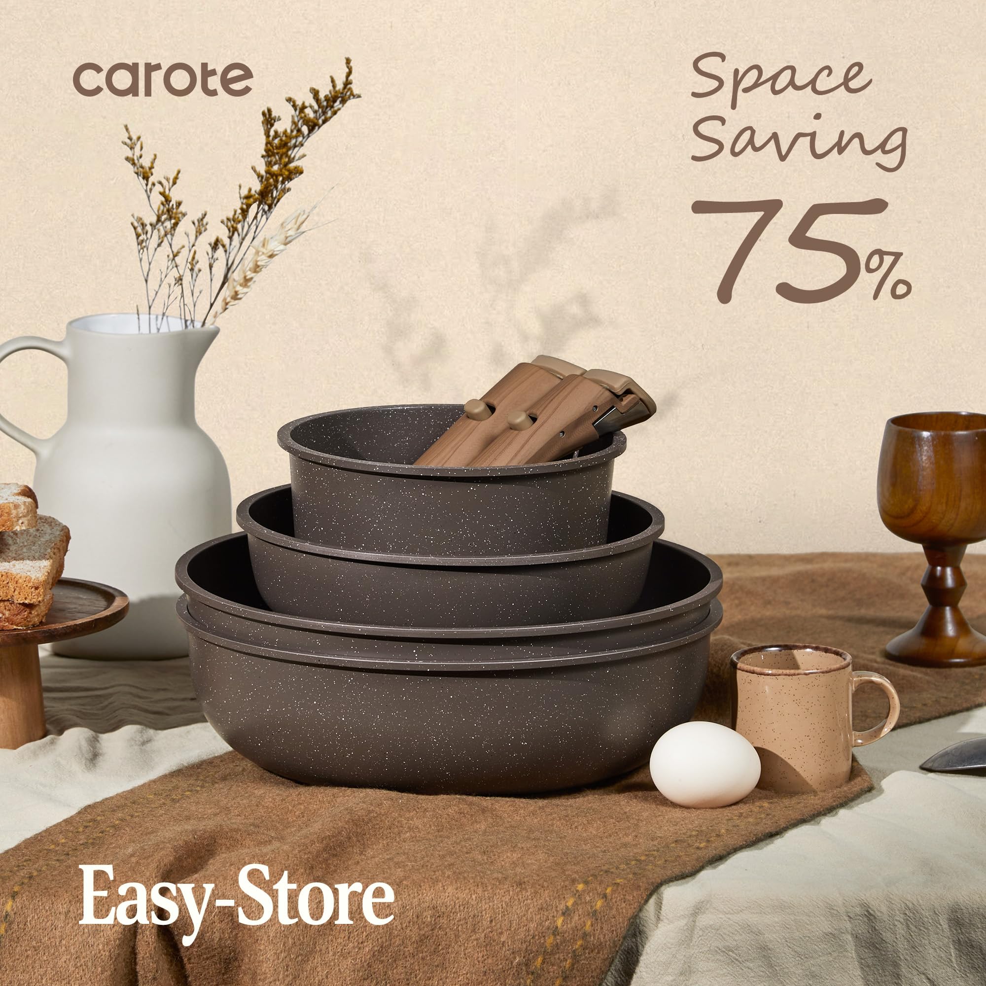 CAROTE detachable handle shown attached and removed for flexible use and storage benefit