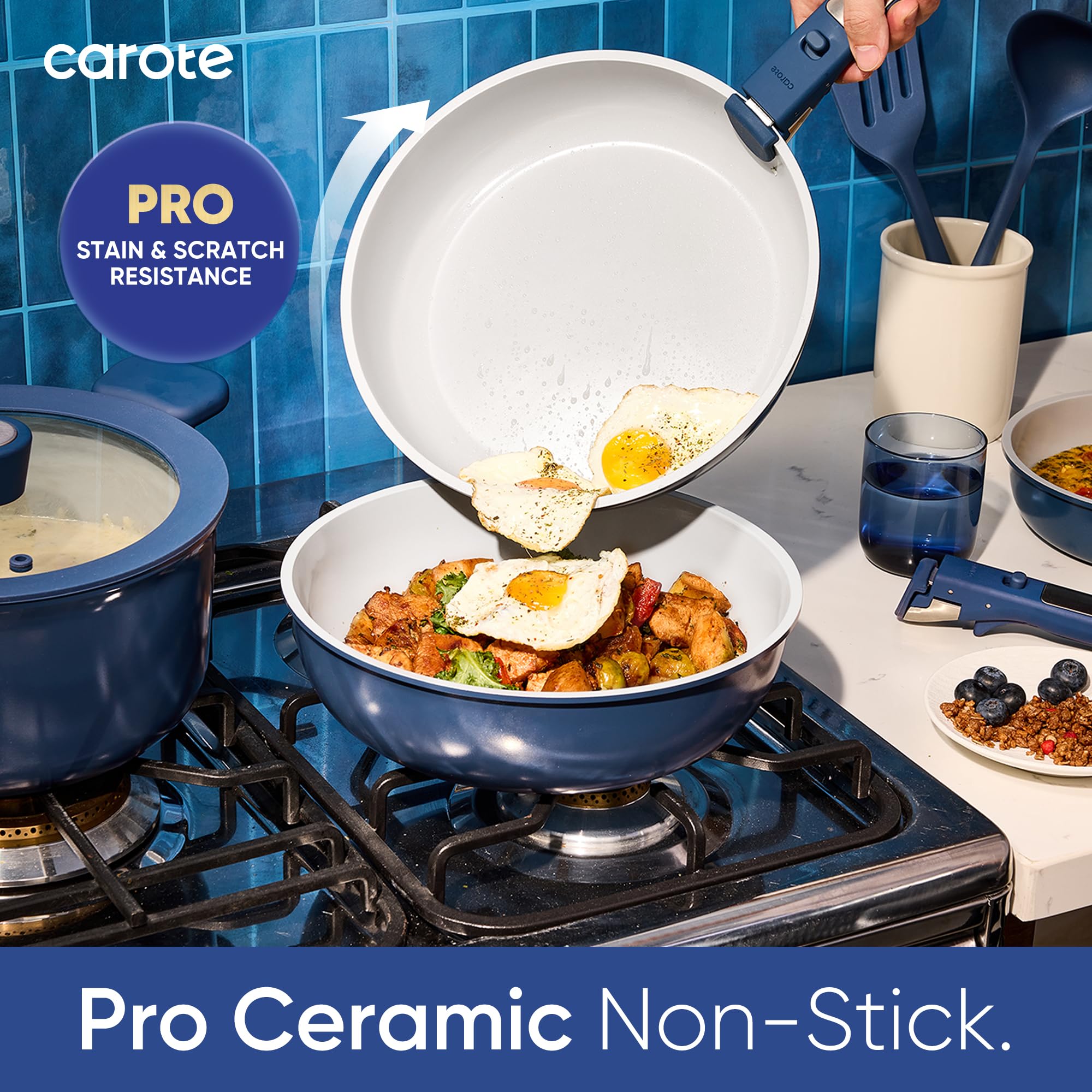 CAROTE detachable handle secured to pan enabling oven-to-table use