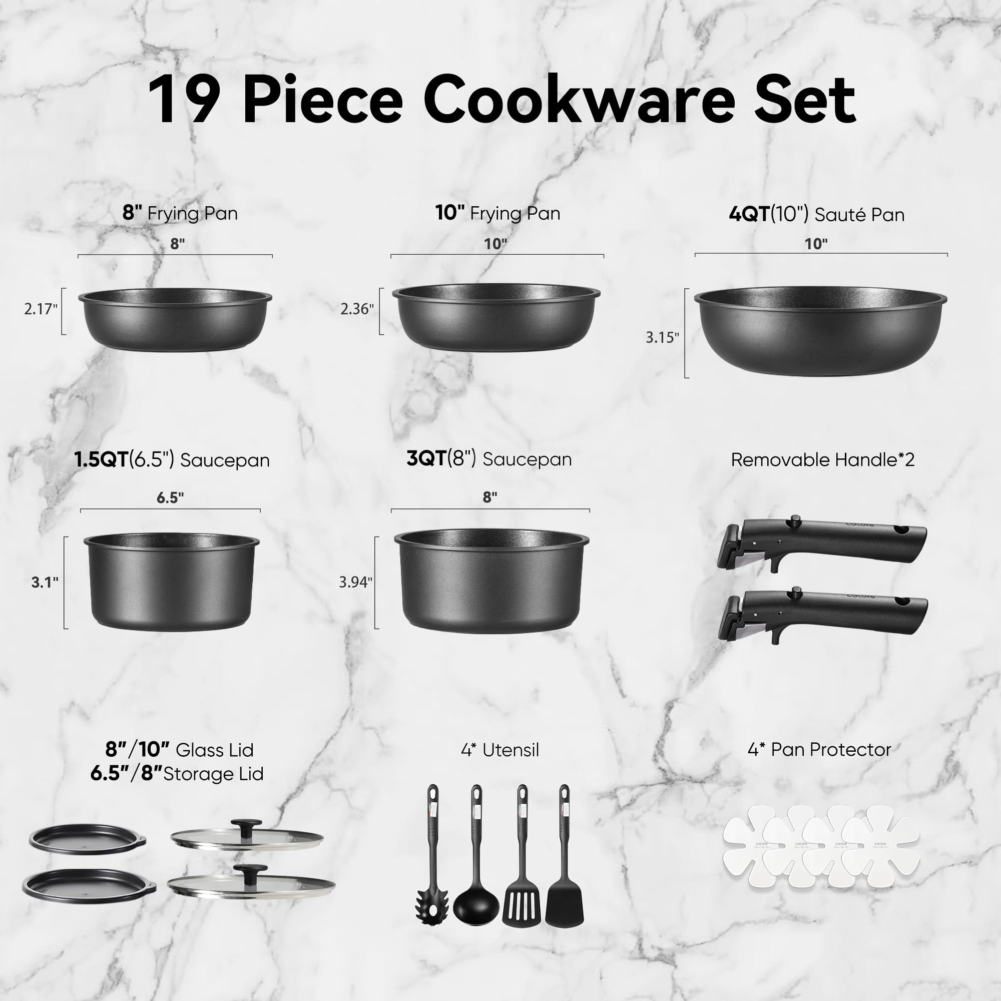 CAROTE detachable handle close-up, secure lock for safe stovetop to oven transitions