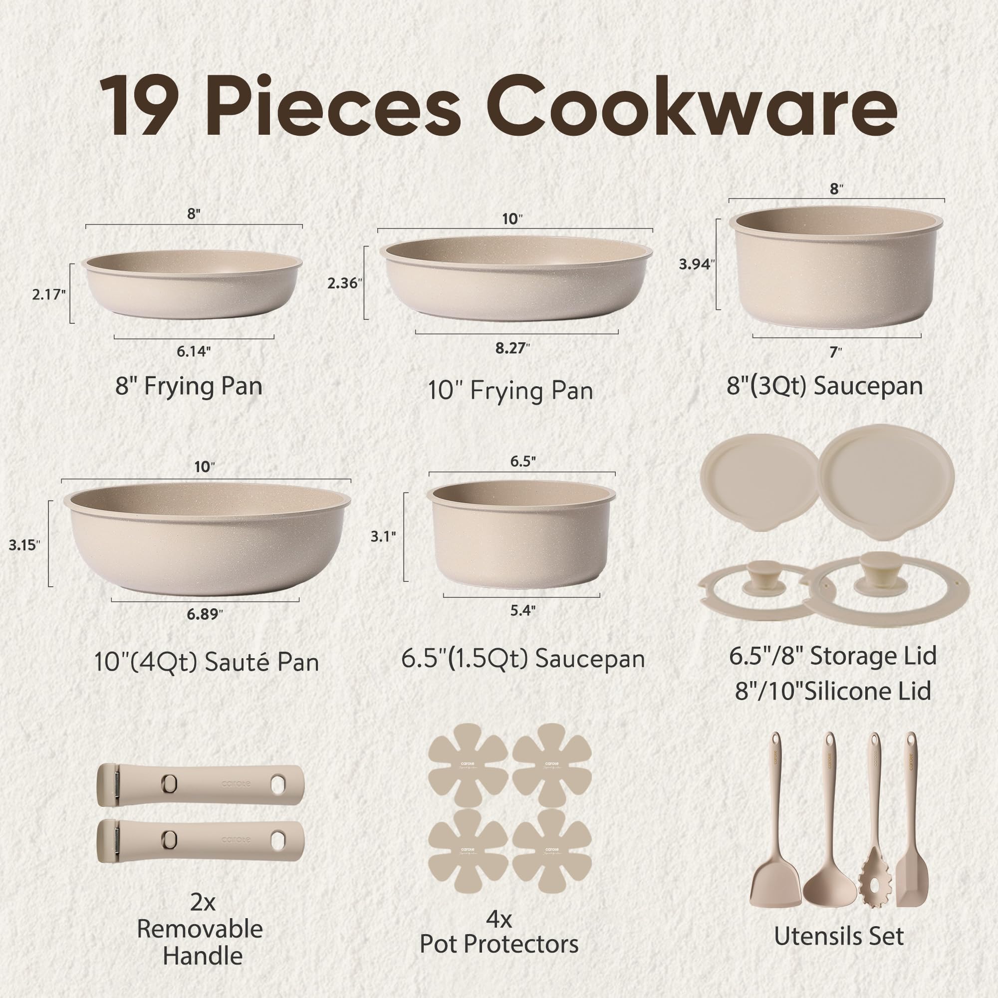 CAROTE removable handle attached to pan, demonstrating secure grip and convenient storage