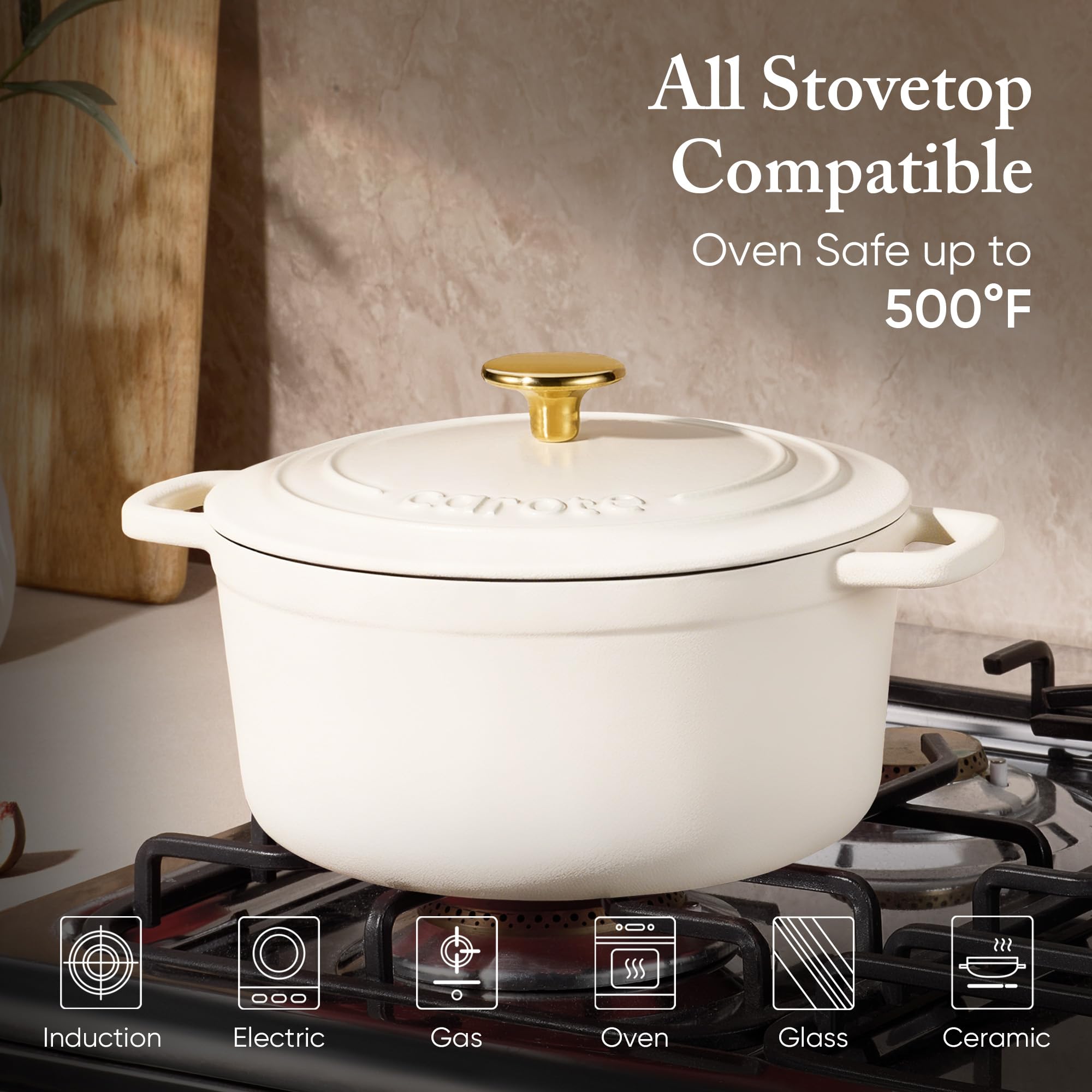 CAROTE dual handles detail for safe grip and easy transfer between stove and oven
