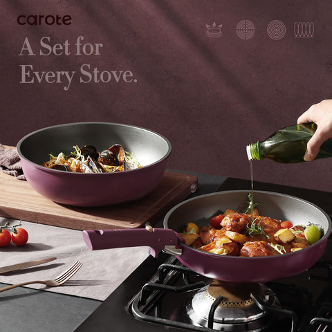 CAROTE egg pan with cooked eggs illustrating quick even cooking benefits