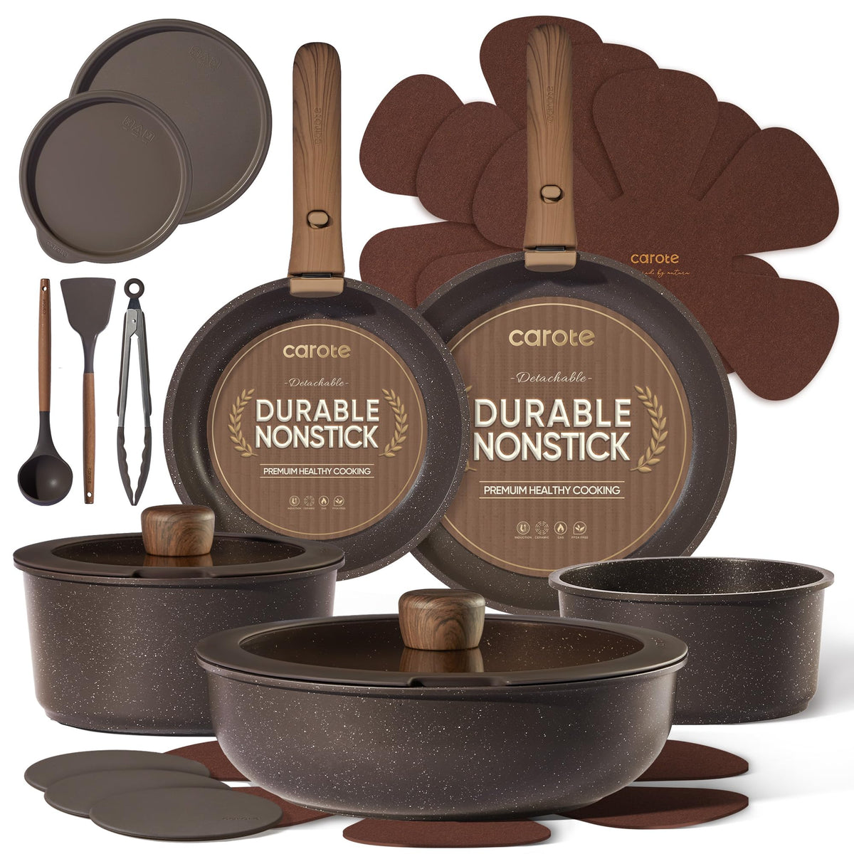 CAROTE full 21-piece set displayed showing included pieces and space-saving design