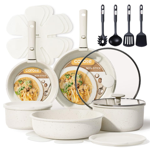 CAROTE front view of full 19-piece set showing compact layout and variety