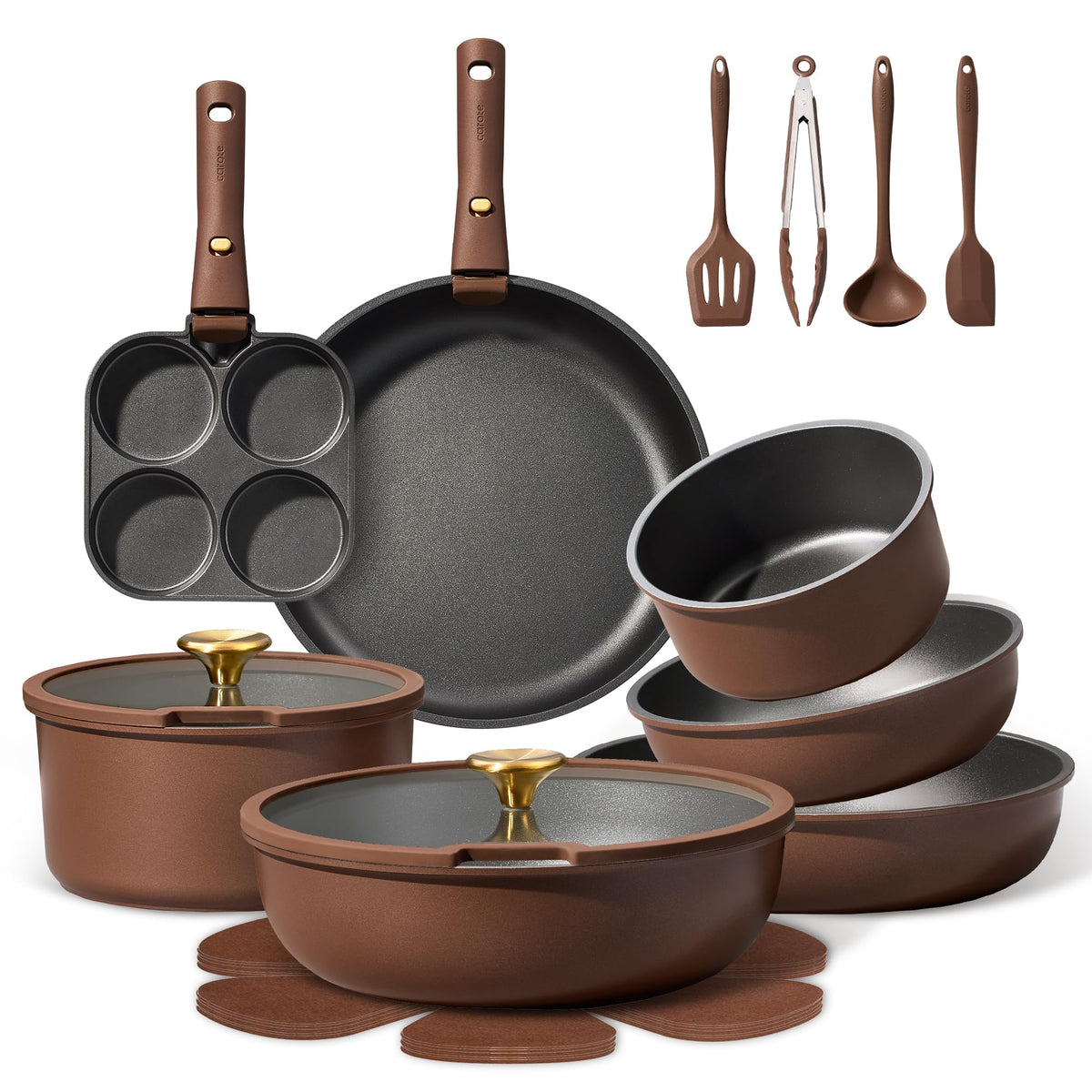 CAROTE front packaging showing full 21-piece cookware set and benefits