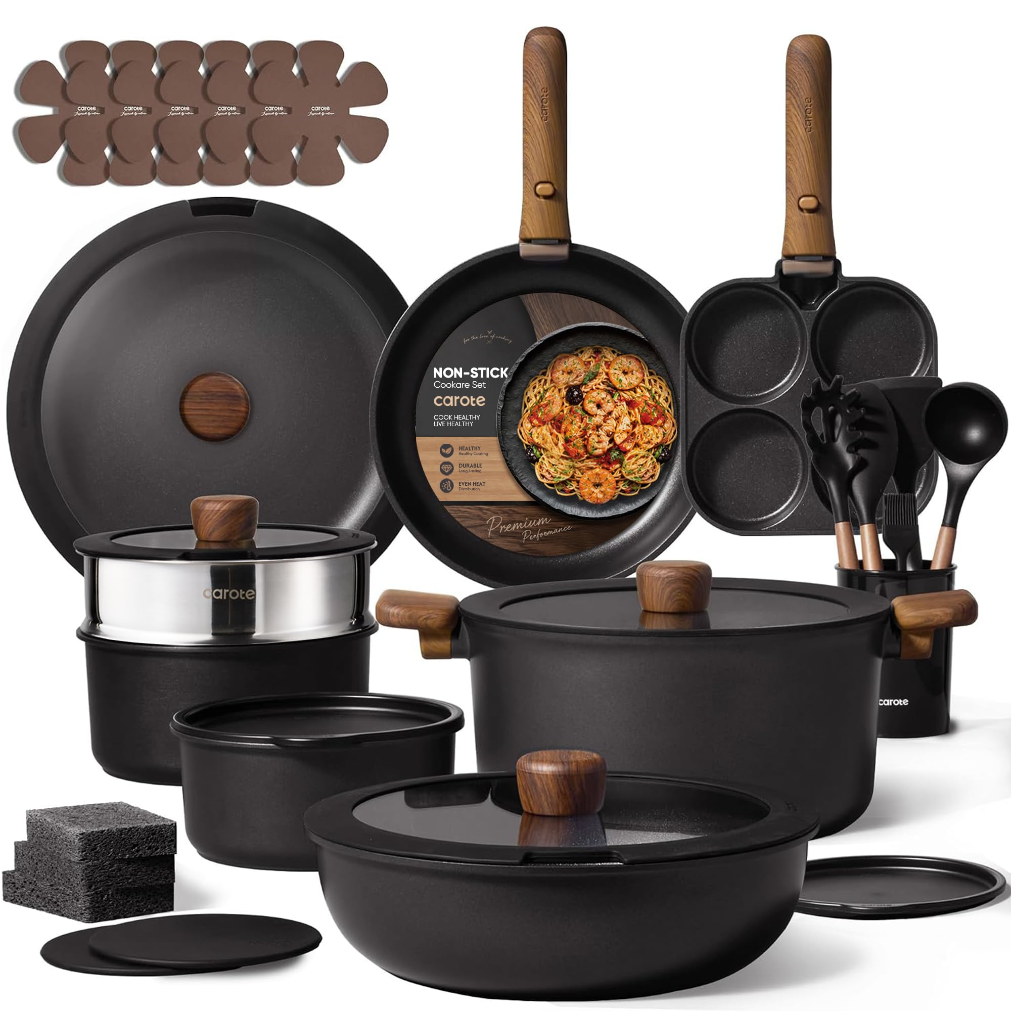 CAROTE front view of full 33-piece set showing organized contents and ready-to-use convenience