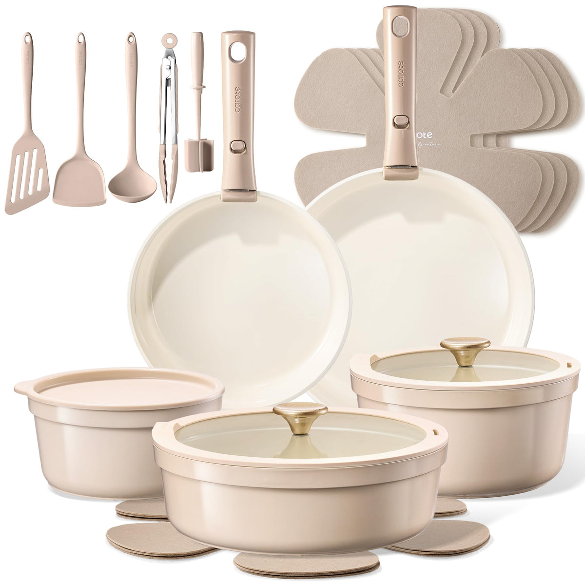 CAROTE front view of full 19-piece set highlighting complete contents and storage benefits