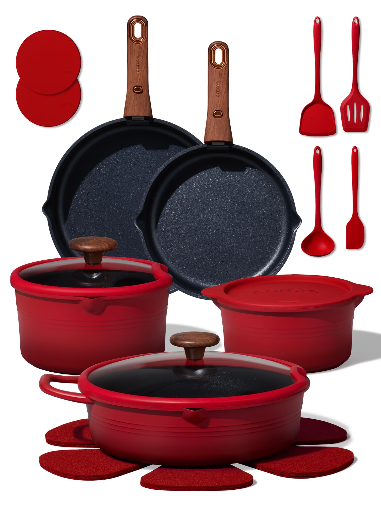 CAROTE front view of the complete 20-piece set showing contents and layout, convenient storage benefit