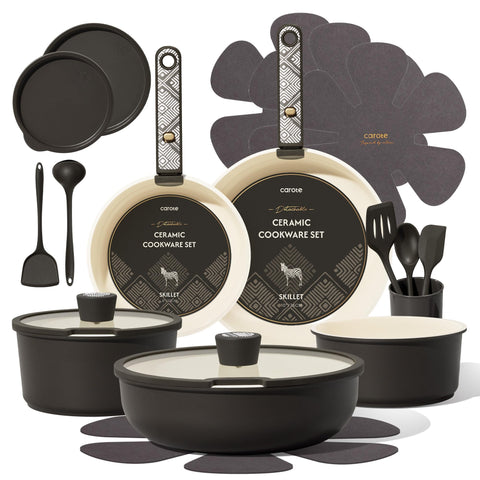 CAROTE front packaging showing full cookware set and benefits