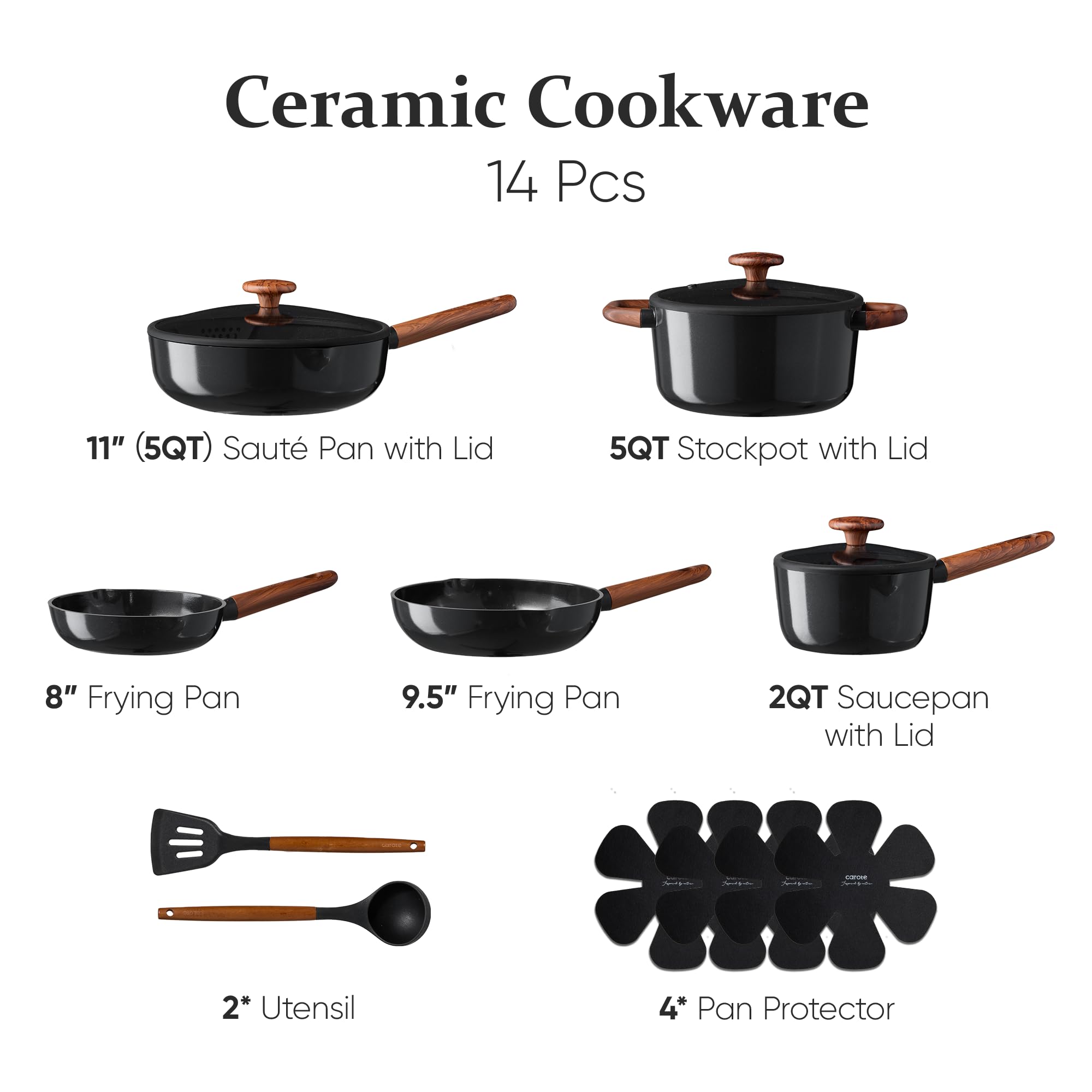 CAROTE frying pan top view highlighting smooth ceramic nonstick surface